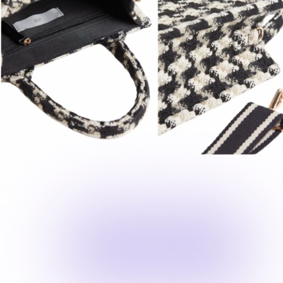 H&M Black and Cream Houndstooth Jacquard Tote Bag - Picture 3 of 17